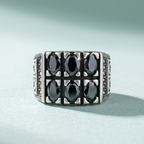 925 Silver Black CZ Filigree Signet Ring