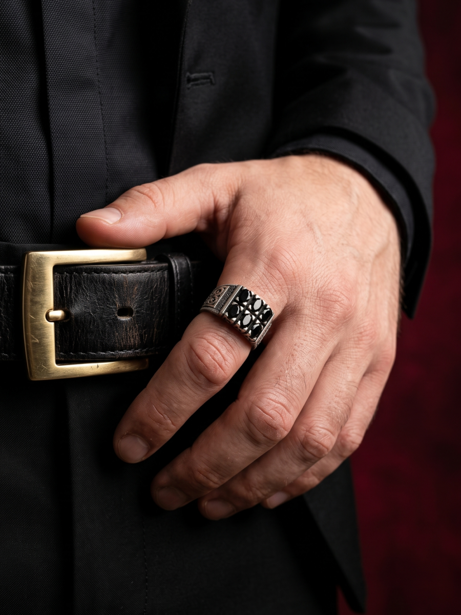 925 Silver Black CZ Filigree Signet Ring