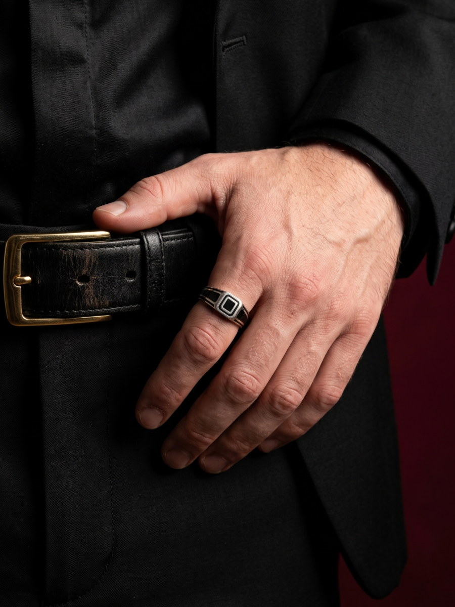 925 Silver Square Onyx Signet Ring