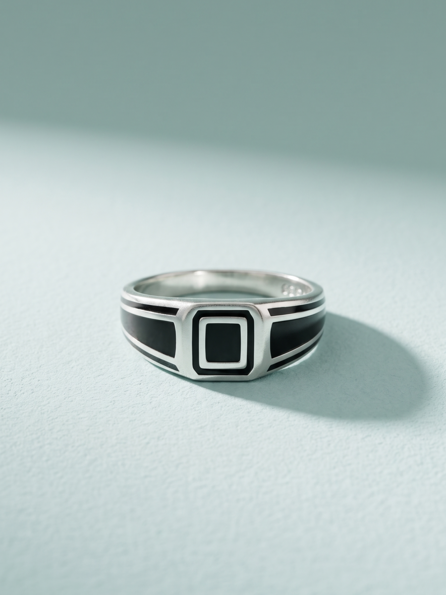 925 Silver Square Onyx Signet Ring