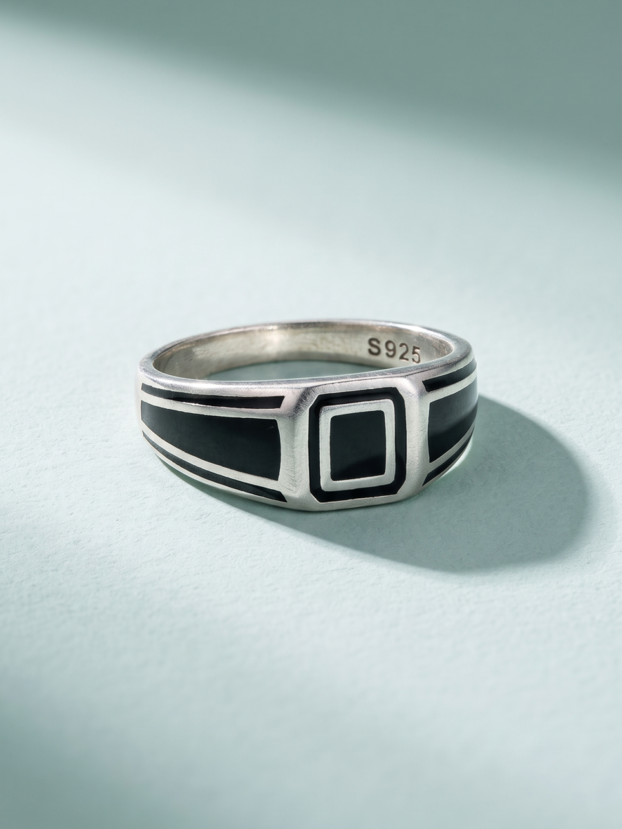 925 Silver Square Onyx Signet Ring