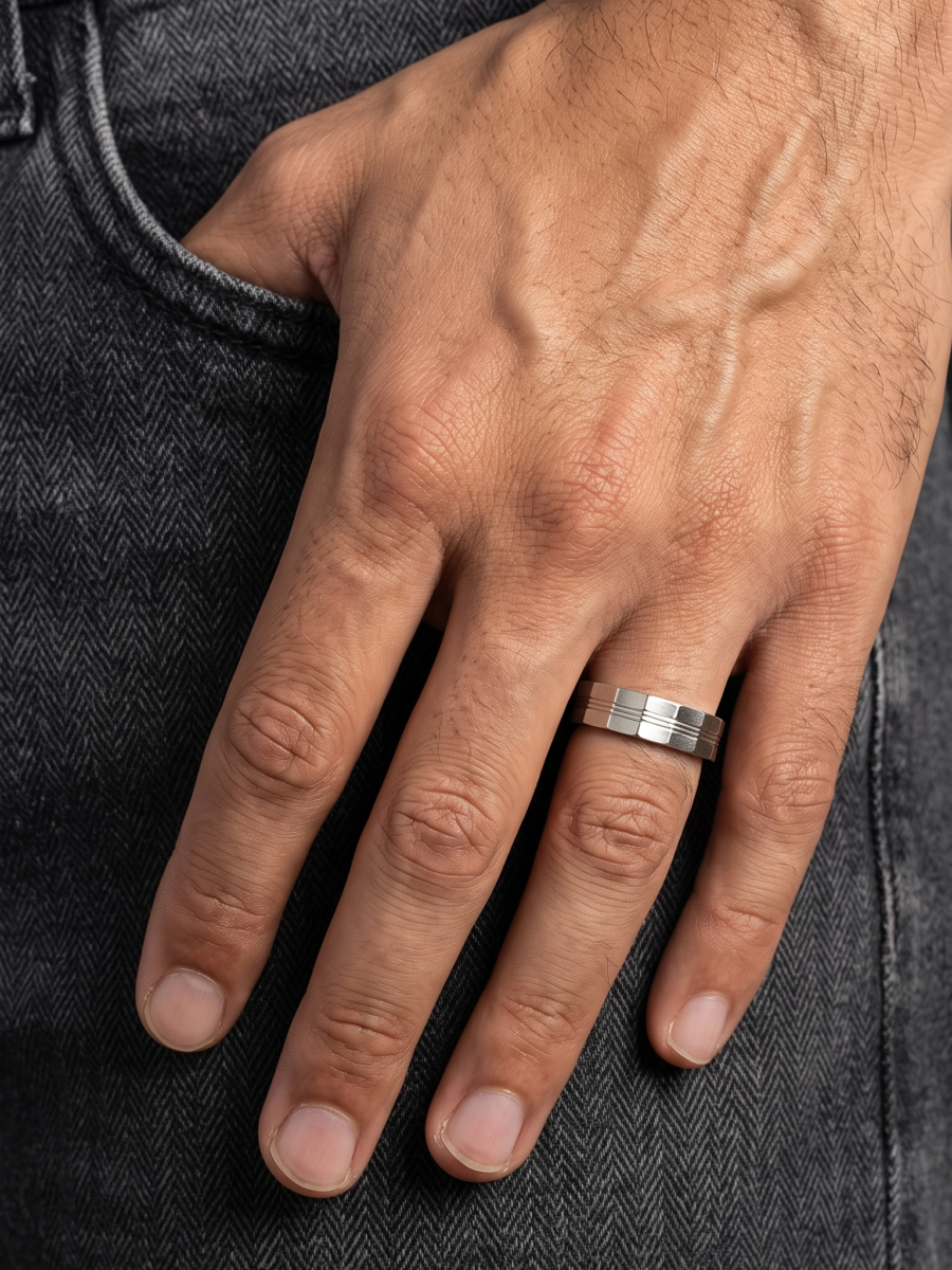 925 Silver Brushed Flat Wide Band Ring