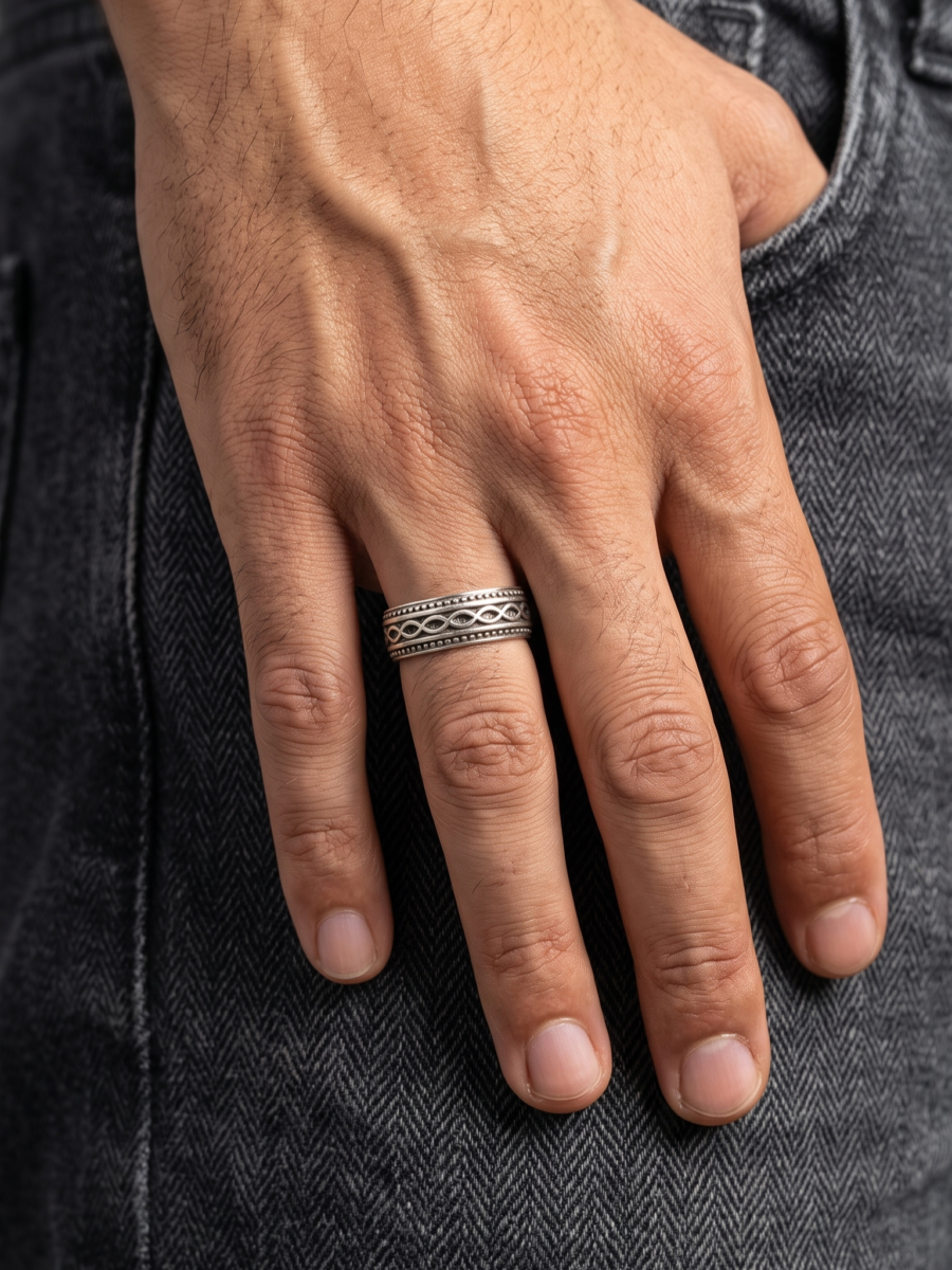 925 Silver Woven Rope Band Ring