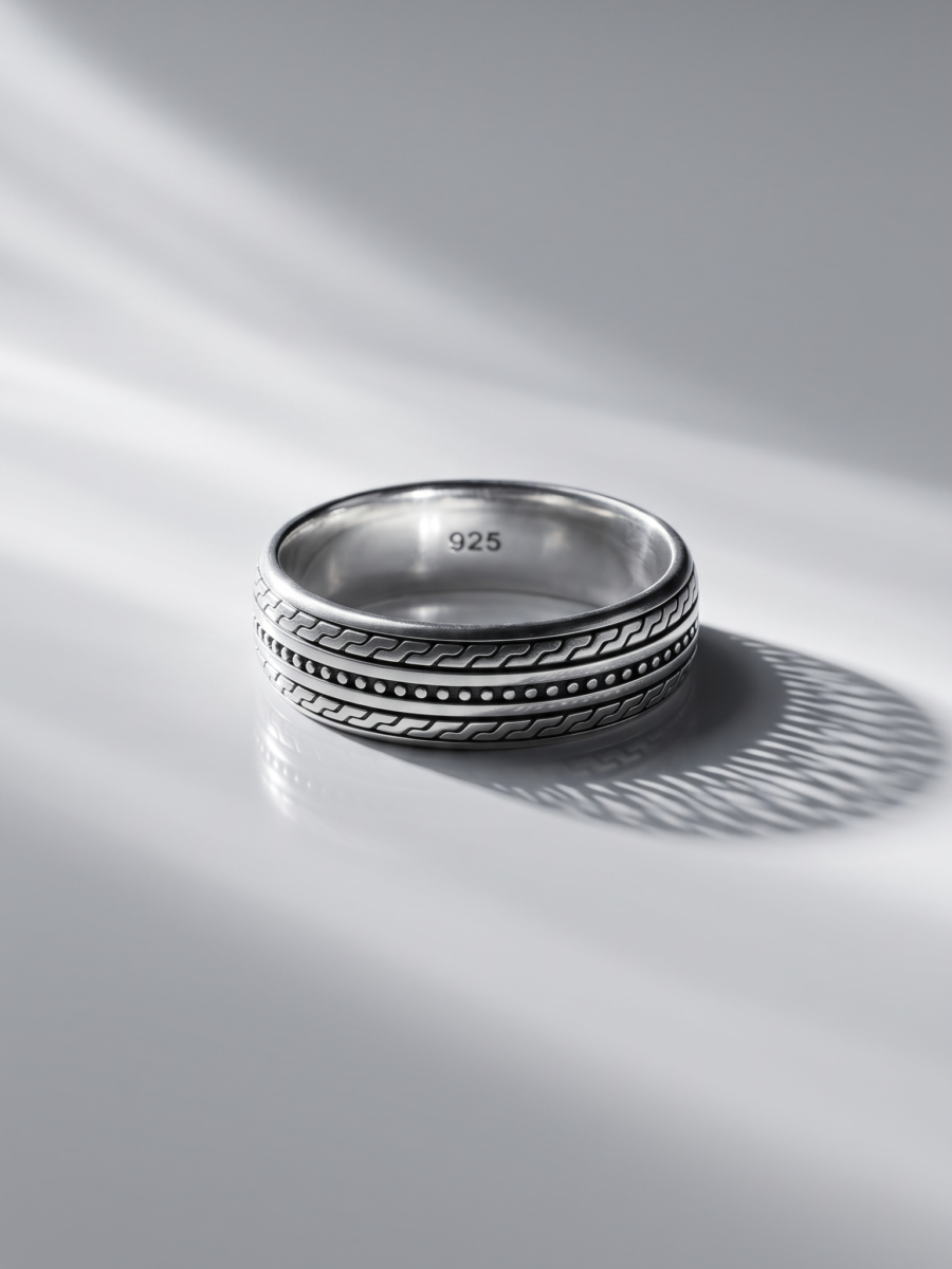925 Silver Oxidised Chain Link Band Ring