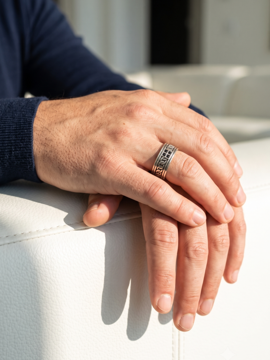 925 Silver Black CZ Beaded Wide Band Ring