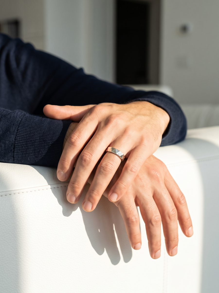 925 Silver Faceted Pyramid Band Ring