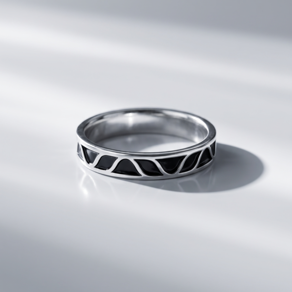 925 Silver Black Zigzag Chevron Slim Ring