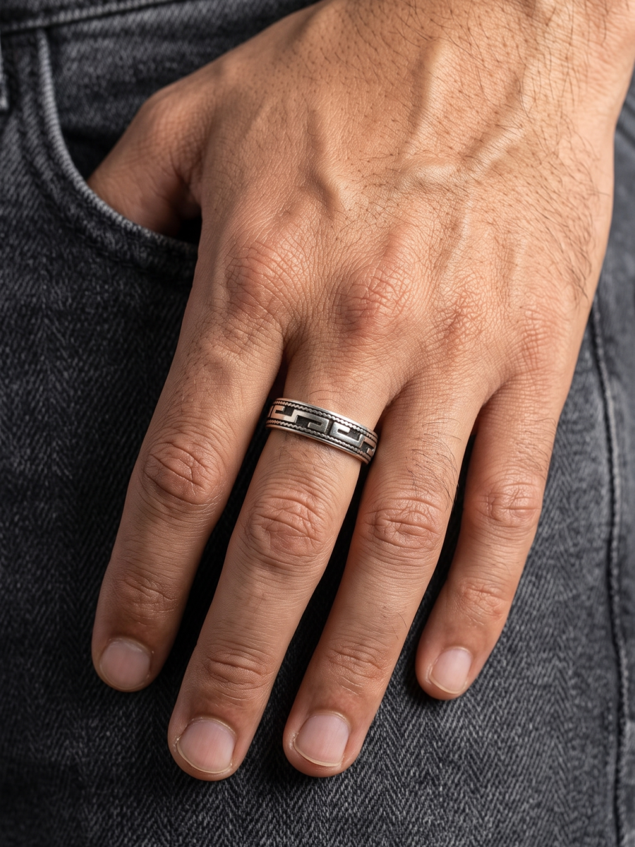 925 Silver Greek Key Band Ring