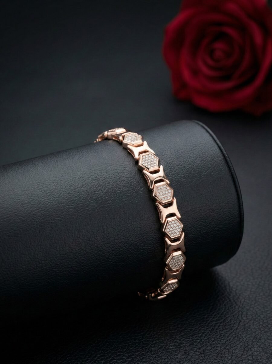 925 Silver Men’s Hexagon Link CZ Bracelet