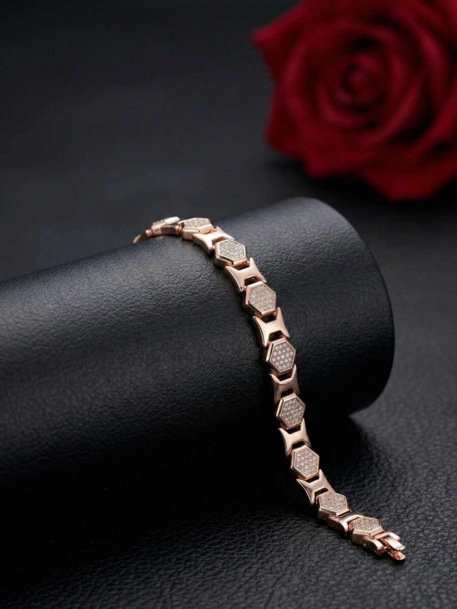 925 Silver Men’s Hexagon Link CZ Bracelet