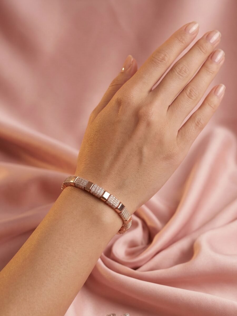 925 Silver Men’s CZ Bar Station Bracelet