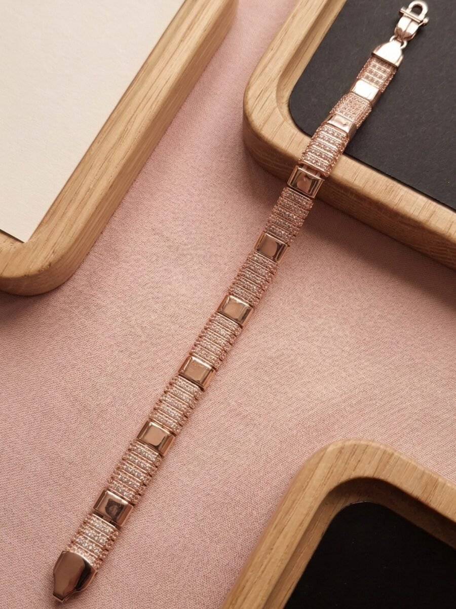 925 Silver Men’s CZ Bar Station Bracelet