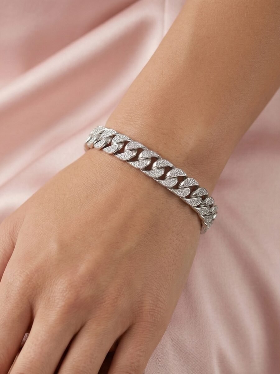 925 Silver Men’s Iced Cuban Chain Bracelet