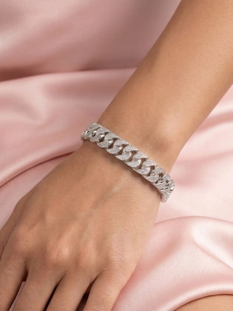 925 Silver Men’s Iced Cuban Chain Bracelet