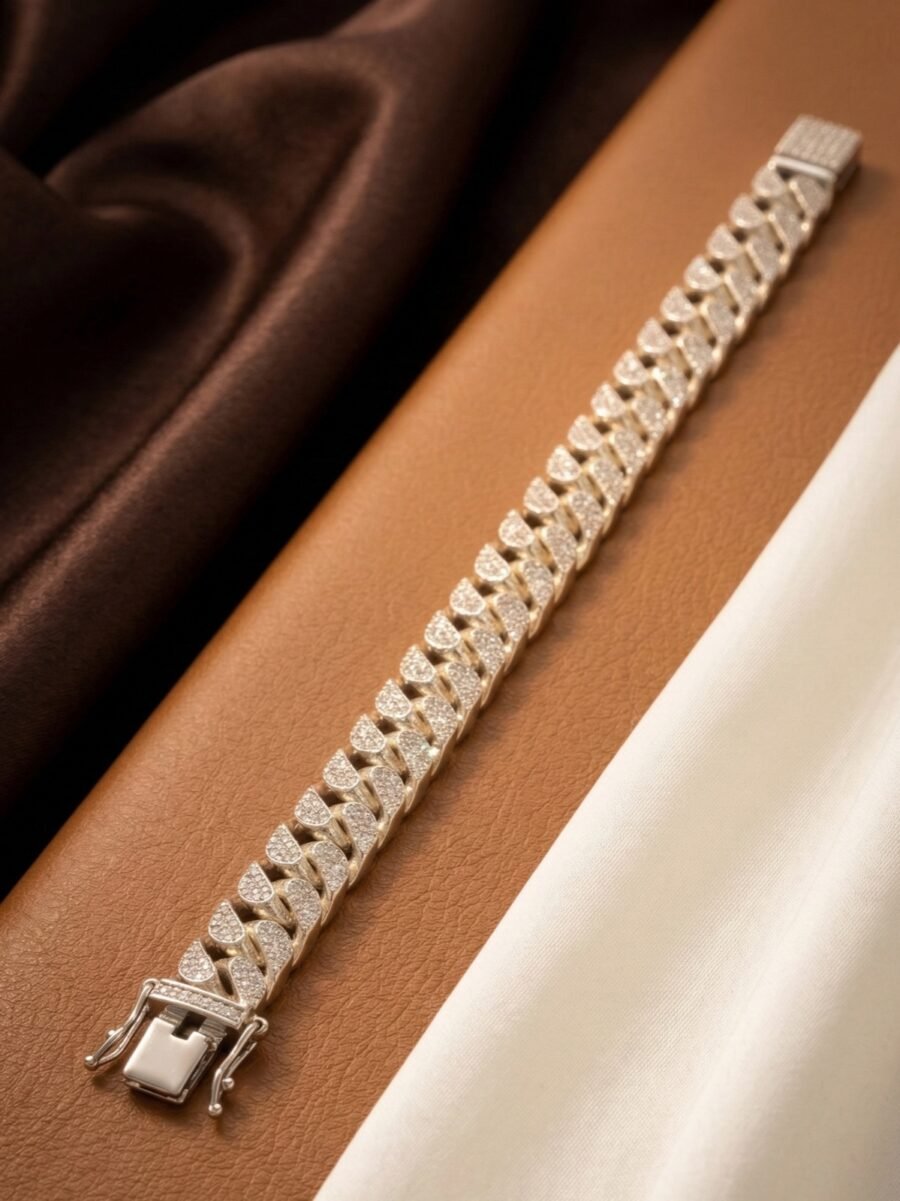 925 Silver Men’s Iced Cuban Chain Bracelet
