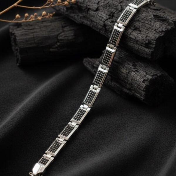 925 Silver Men's Pave Bar Link Bracelet
