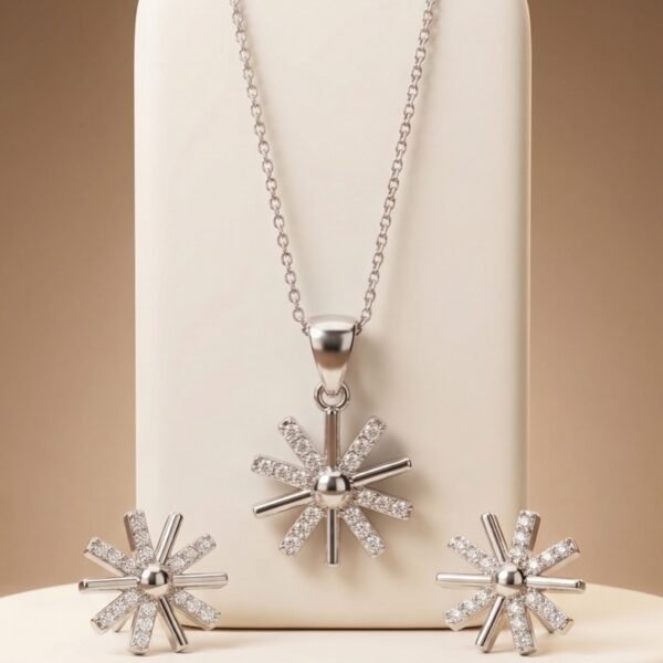 925 Silver Starburst CZ Pendant Set