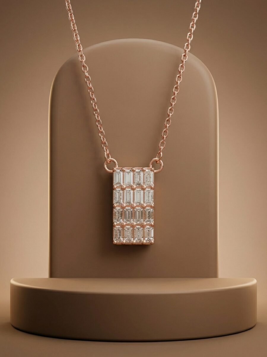 925 Silver Baguette Bar CZ Pendant Set