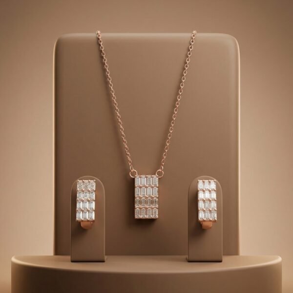 925 Silver Baguette Bar CZ Pendant Set