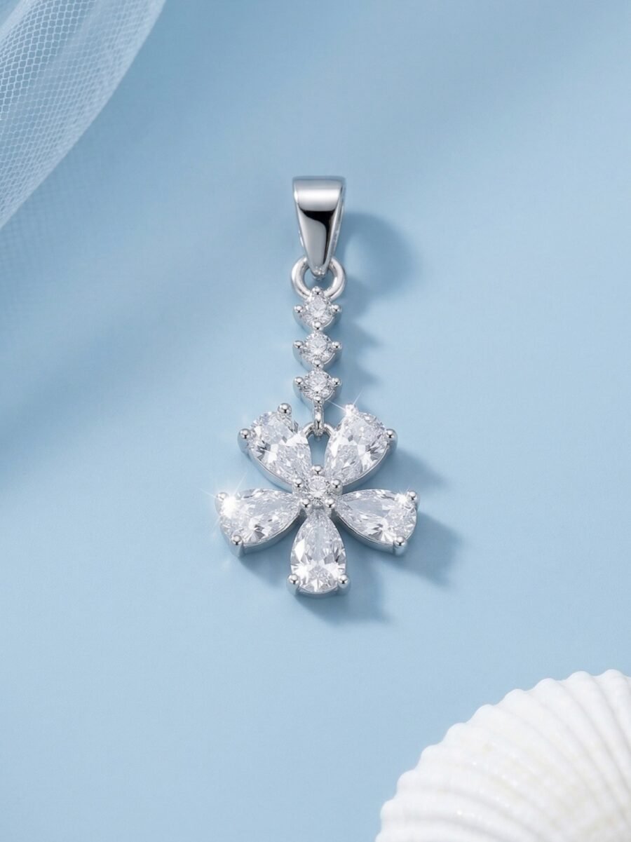 925 Silver Floral Pear CZ Pendant Set