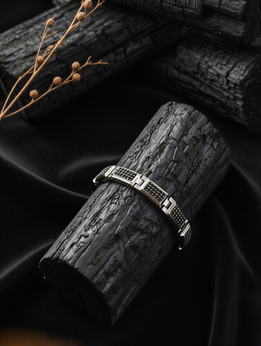 925 Silver Men's Pave Bar Link Bracelet