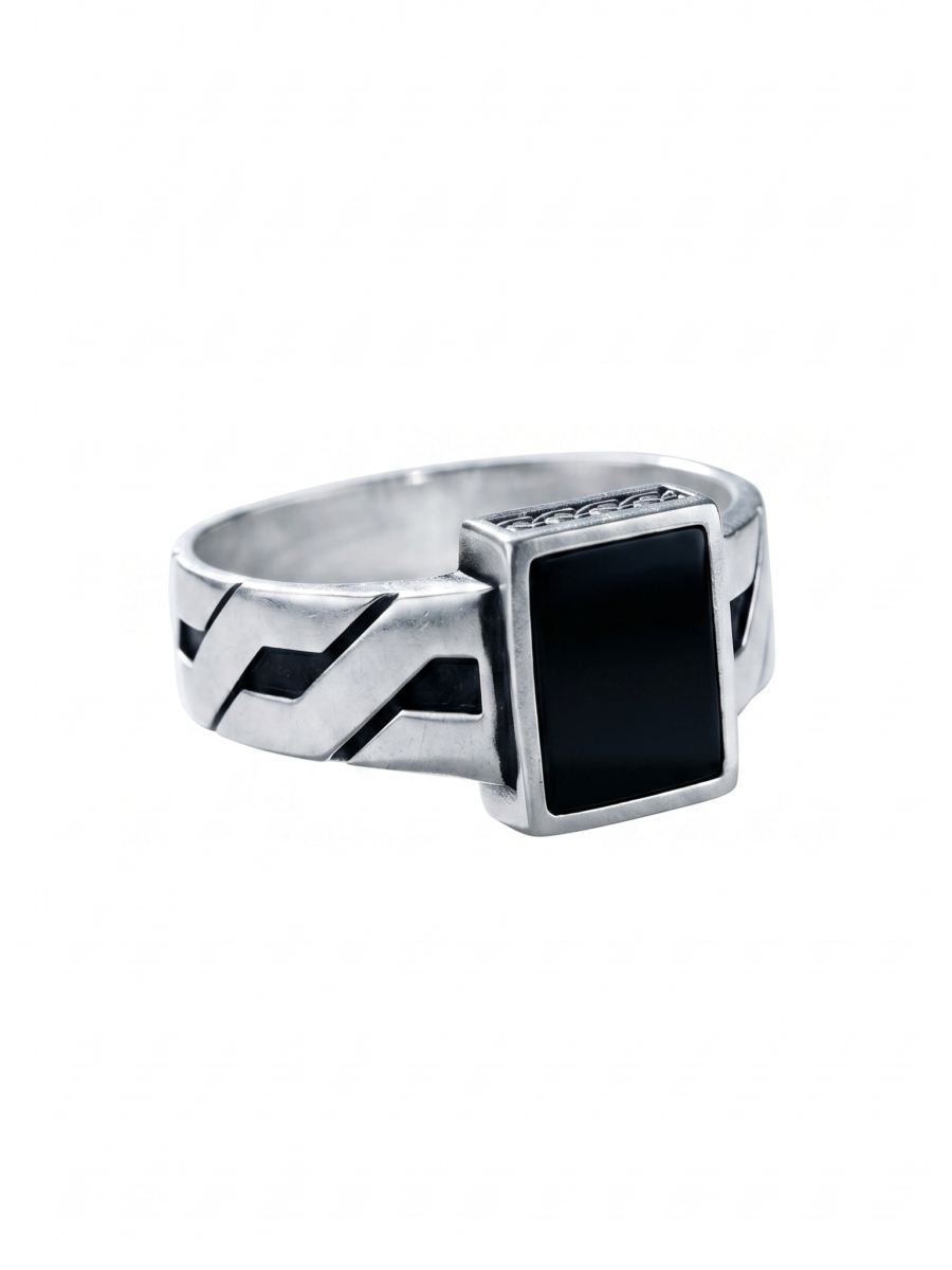 925 Silver Black Onyx Rectangular Signet Ring