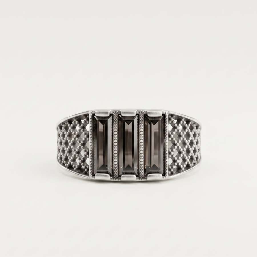 925 Silver Black Baguette Pavé Ring