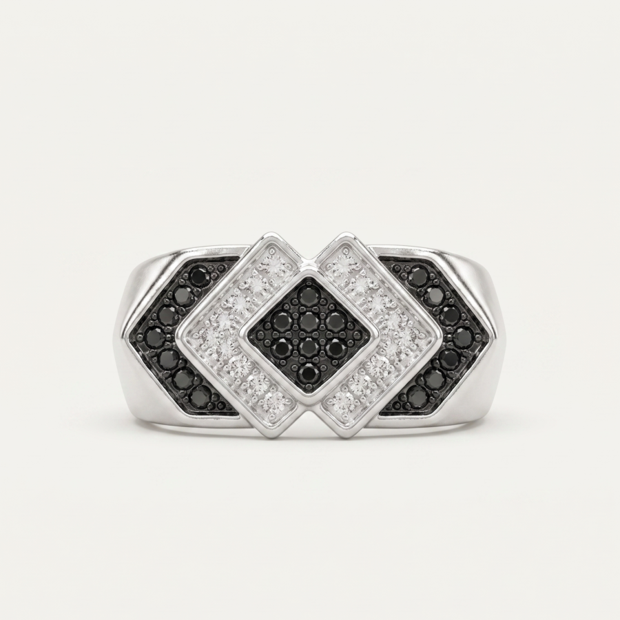925 Silver Monochrome CZ Geometric Ring