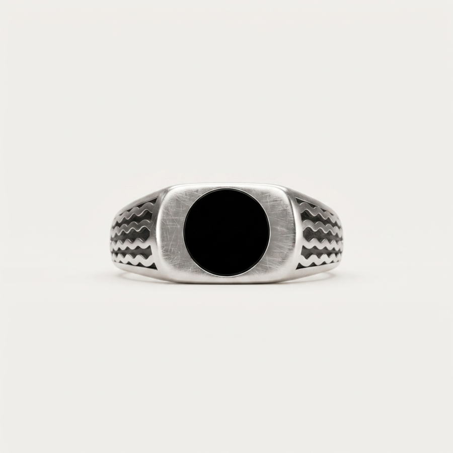 925 Silver Black Onyx Oval Wave Ring
