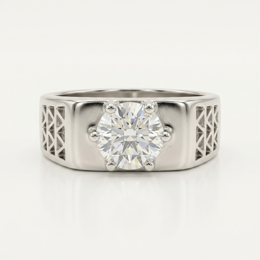 925 Silver Men's Lattice Solitaire Ring