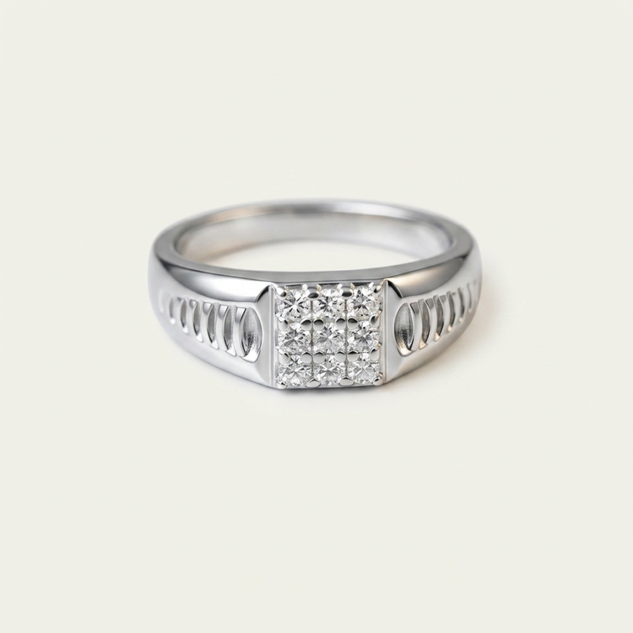 925 Silver Men's Fluted Pave Ring