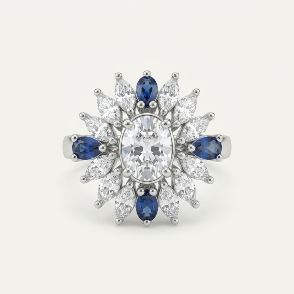 925 Silver Women's Sapphire Starburst Ring