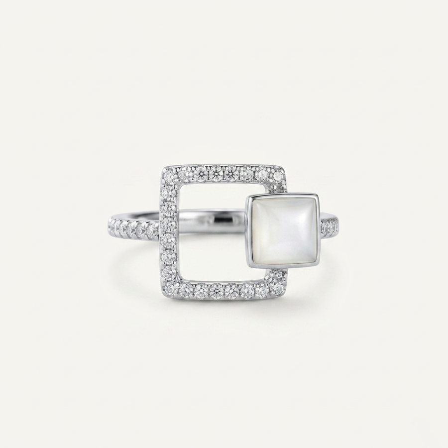 925 Silver Women's Mother of Pearl Square Ring