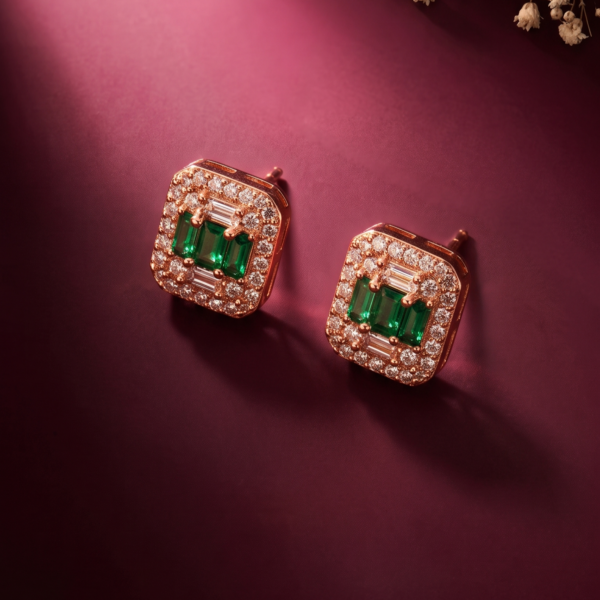 925 Silver Rose Gold Emerald Halo Pendant Set