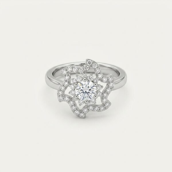 925 Silver Women's Diamond Starburst Halo Ring