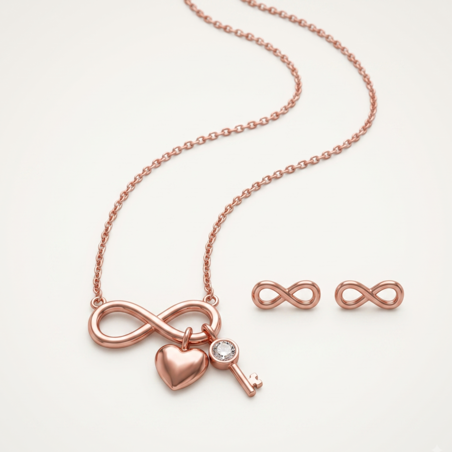 925 Silver Infinity Heart Key Pendant Set