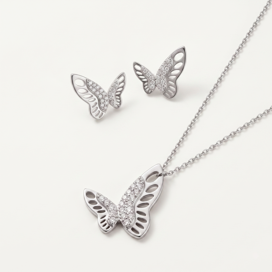 925 Silver Petite Butterfly Pendant Set