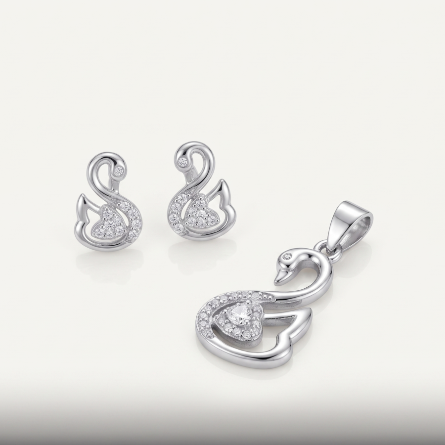 925 Silver Swan CZ Pendant Set