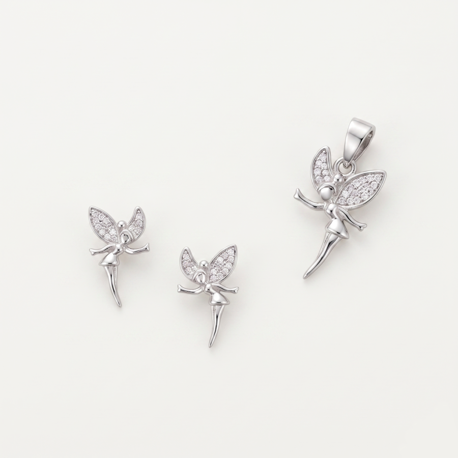 925 Silver Fairy CZ Pendant Set