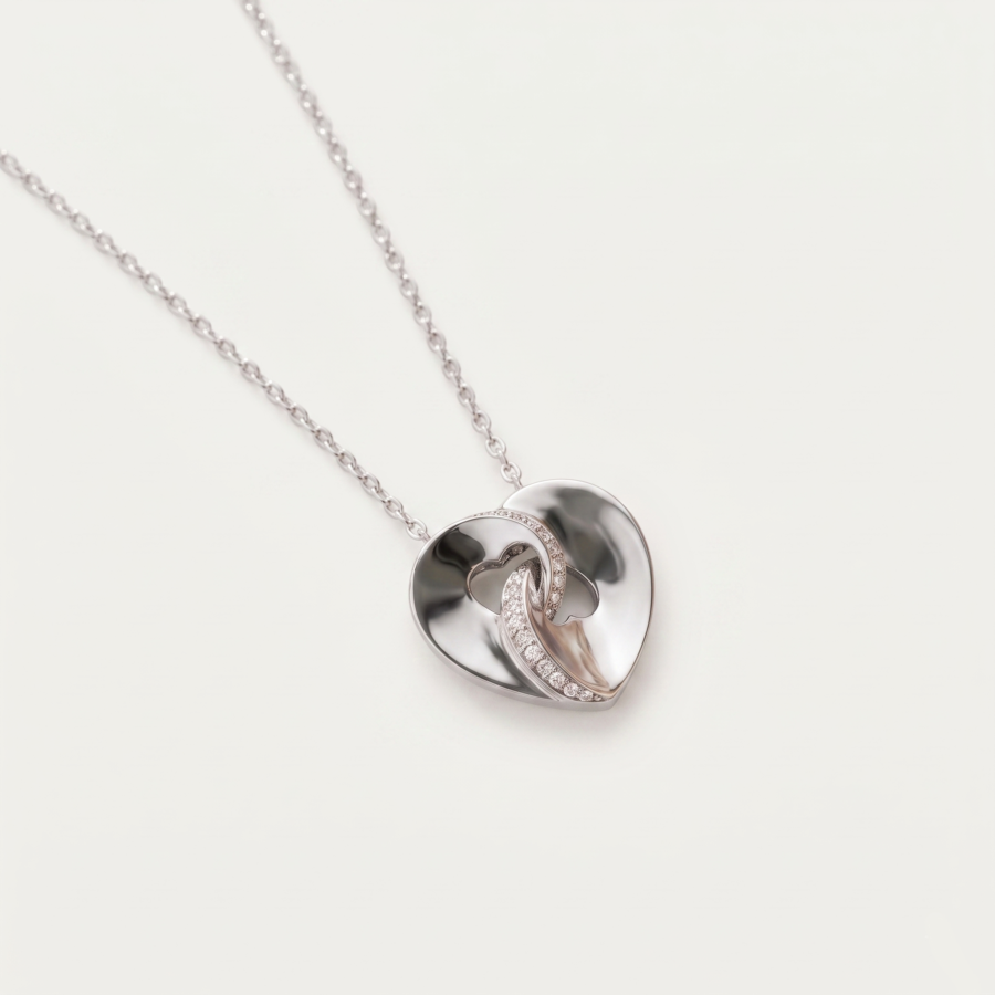 925 Silver Crisscross Ring Heart Pendant Necklace
