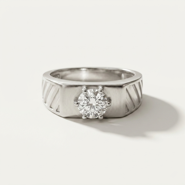 925 Silver CZ Solitaire Textured Band Ring