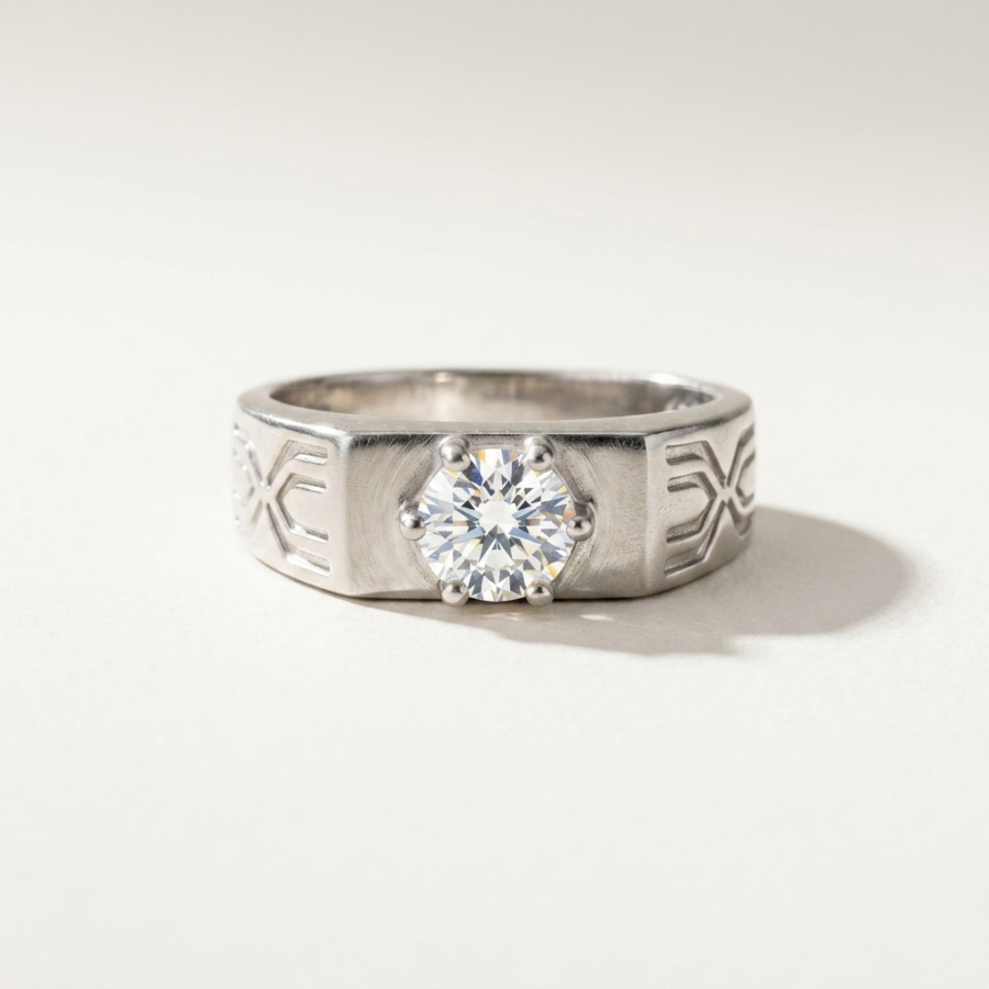 925 Silver CZ Solitaire Chevron Band Ring
