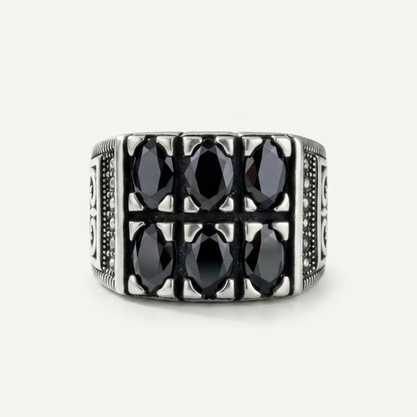 925 Silver Black CZ Filigree Signet Ring
