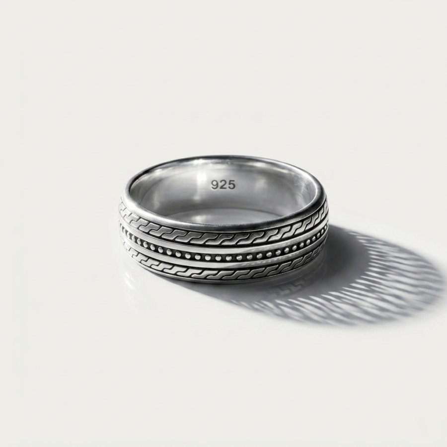 925 Silver Oxidised Chain Link Band Ring