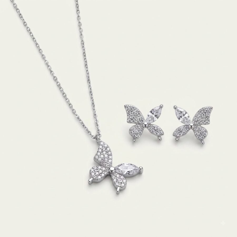 925 Silver Butterfly CZ Pendant Set