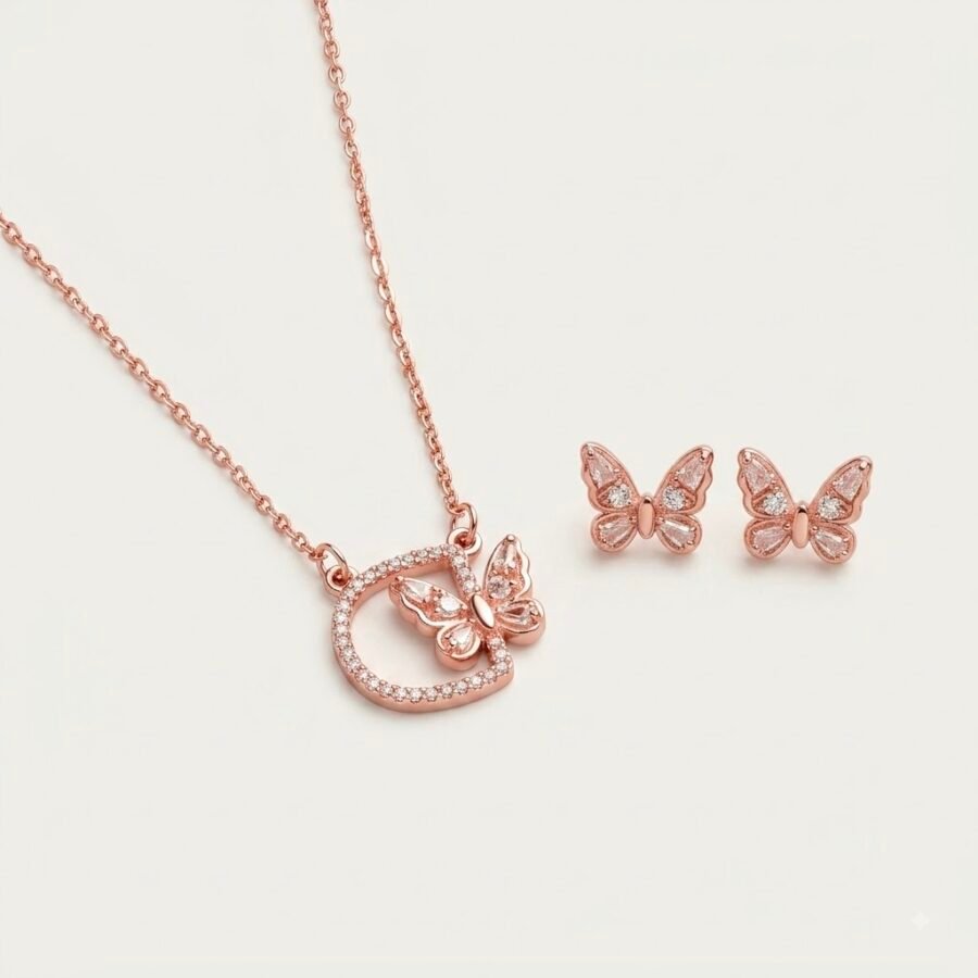 925 Silver Butterfly Circle Pendant Set