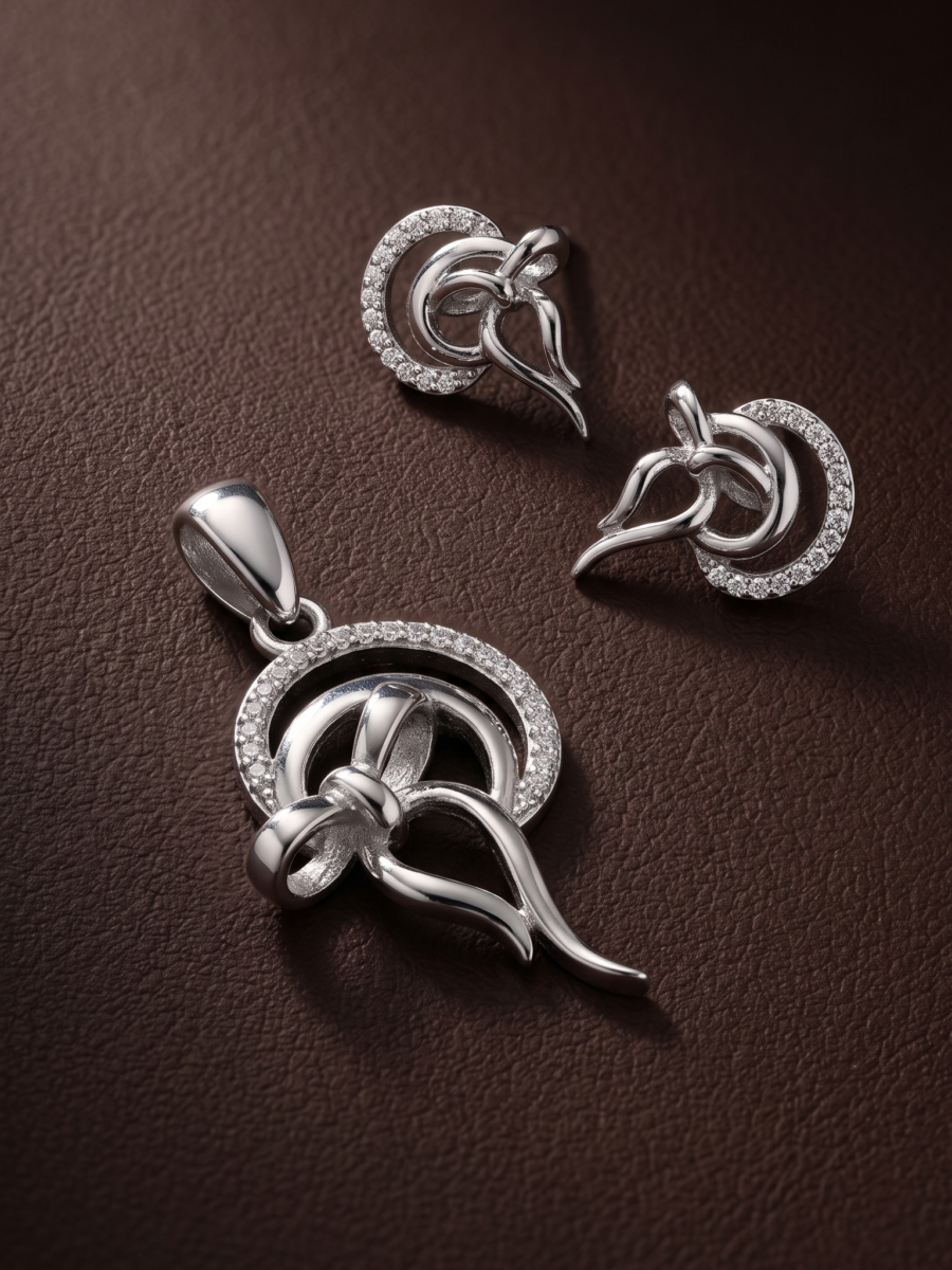 925 Silver CZ Paisley Pendant Set