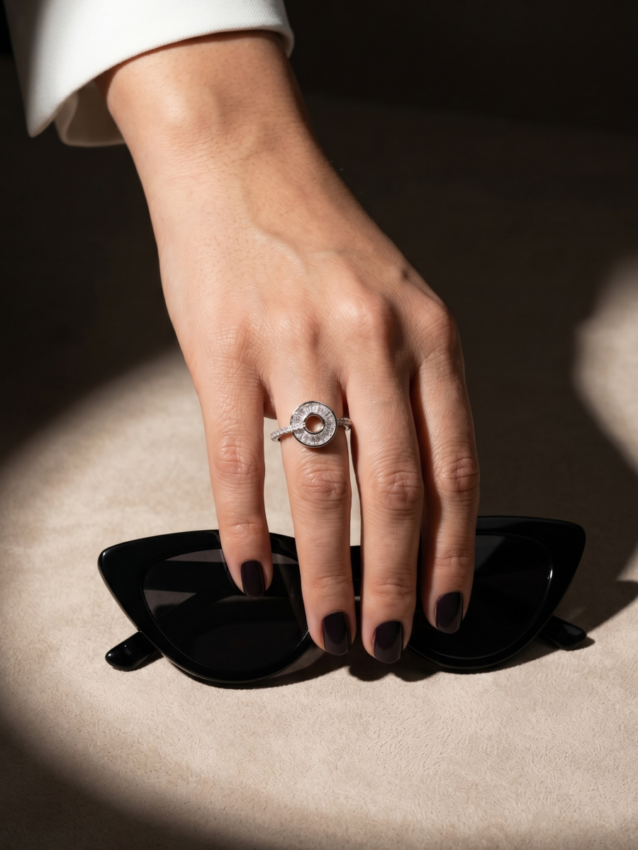 925 Silver CZ Leaf Ring