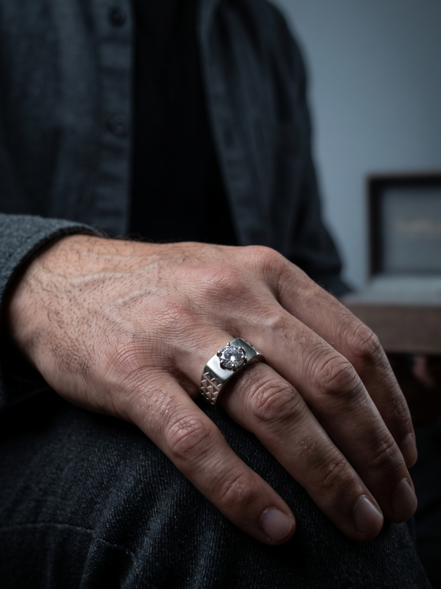 925 Silver Men's Lattice Solitaire Ring