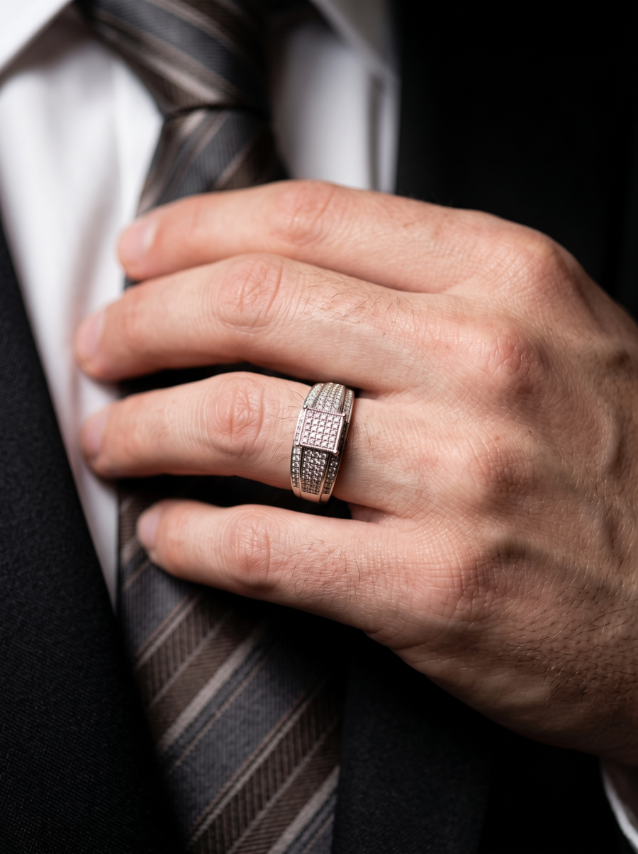 925 Silver Men's Pave Statement Ring